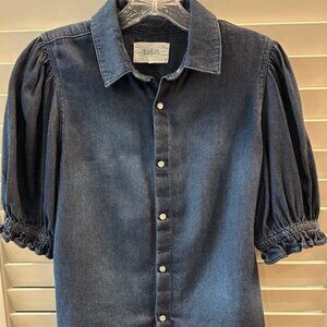BA&SH Honey Denim Puff-Sleeve Shirt